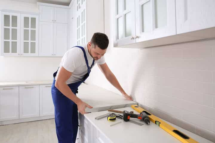 A kitchen countertop made of a durable and stain-resistant material, designed for easy maintenance in Virginia beach