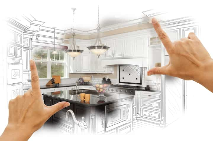 A kitchen renovation design with an open floor plan, featuring a large island and modern appliances in Virginia beach